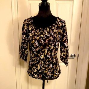 Papermoon Black/ flowered blouse. Size L